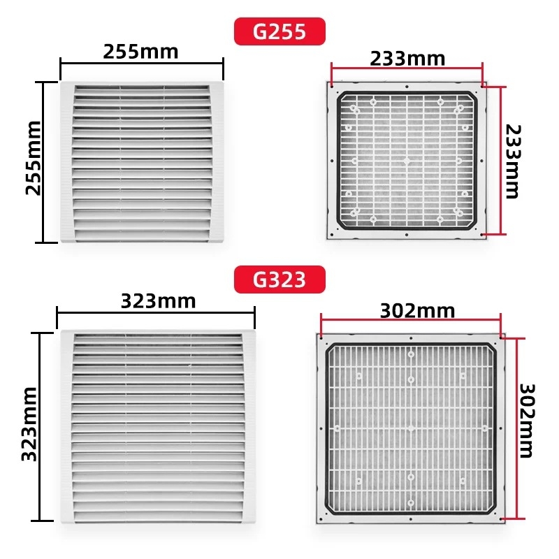 G323 Kit filtru pentru ventilație și praf pentru ventilator în dulap de distribuție electric, grilă axială (ventilator opțional)