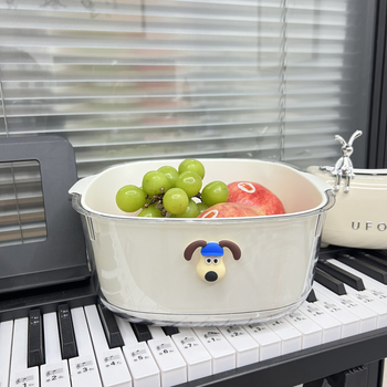 Coș dublu de scurgere crem, transparent, pentru spălarea fructelor și legumelor, utilizare casnică, tavă filtrantă îngroșată.