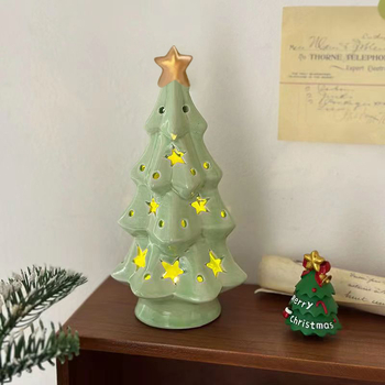 Lampa de noapte ceramică pentru bradul de Crăciun cu stele translucide