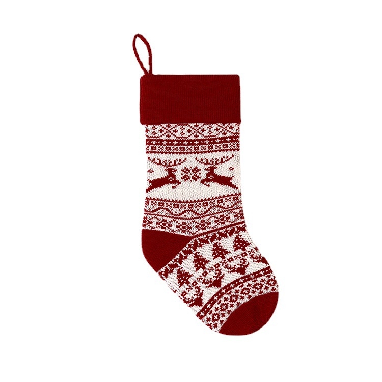 Șosetă de Crăciun tricotată cu model jacquard din lână, sac de cadouri