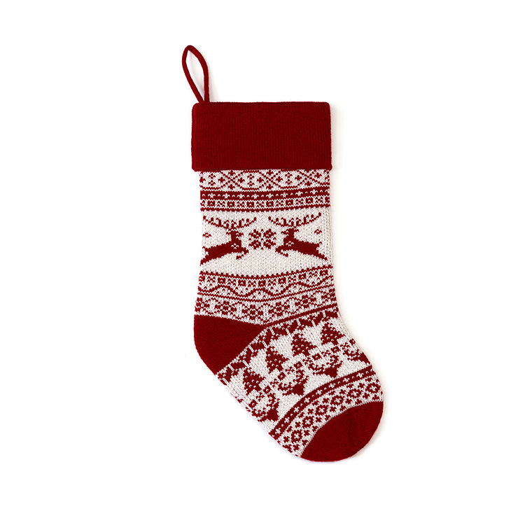 Șosetă de Crăciun tricotată cu model jacquard din lână, sac de cadouri