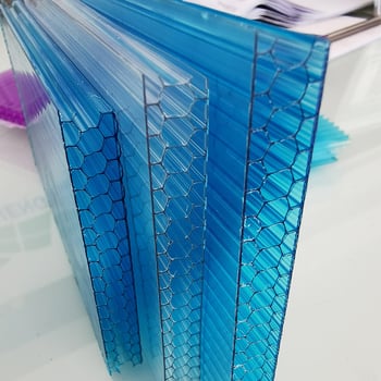 Panou de iluminat din policarbonat cu structură fagure, 8 mm, două straturi, transparent, culoare albastru lacustru