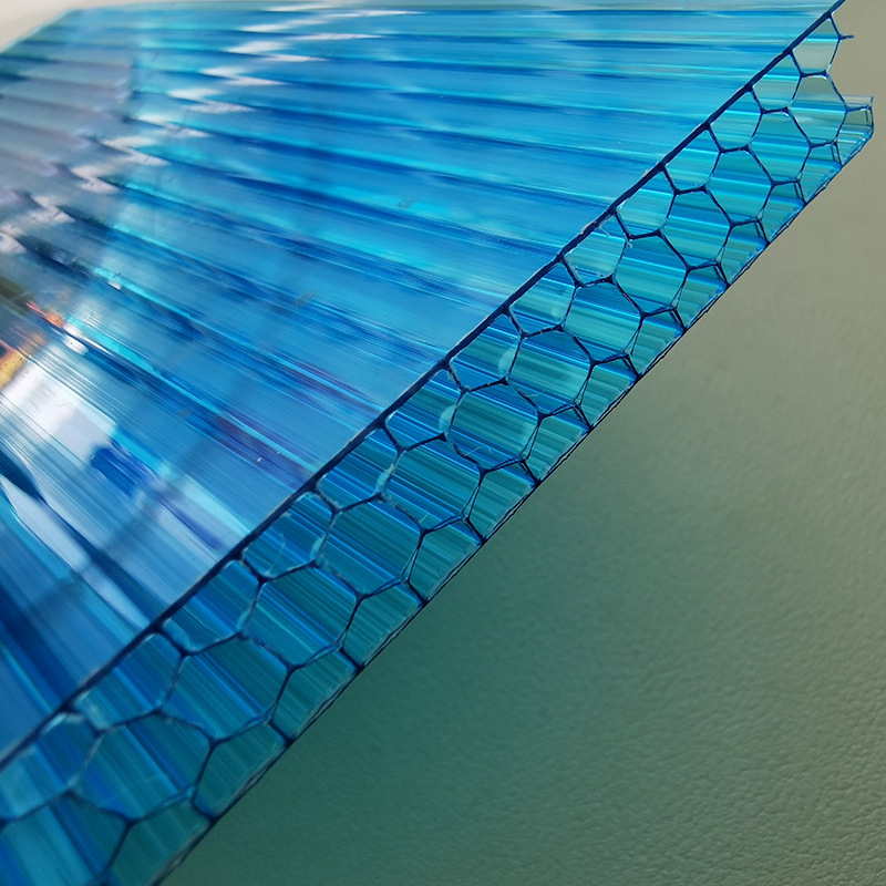 Panou de iluminat din policarbonat cu structură fagure, 8 mm, două straturi, transparent, culoare albastru lacustru