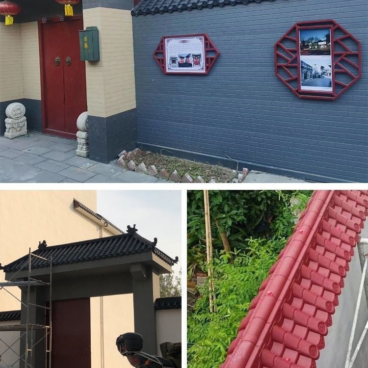 Plăci din rășină în stil antic, cu decor integrat de cornisa chinezesc, plăci albastre din plastic și replică a capului de ușă pentru pereți ai clădirilor vechi