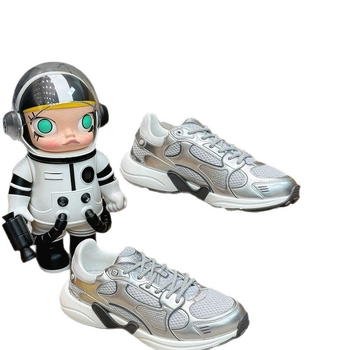 Magasító talpú dad shoes stílusú sportcipő, lélegző hálós felső, fehér női sportcipő