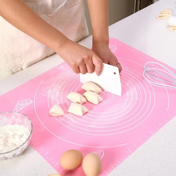 Mată de frământat din silicon cu cuțit de tăiere și riglă, suprafață antiaderentă, silicon alimentar, bucătărie de acasă