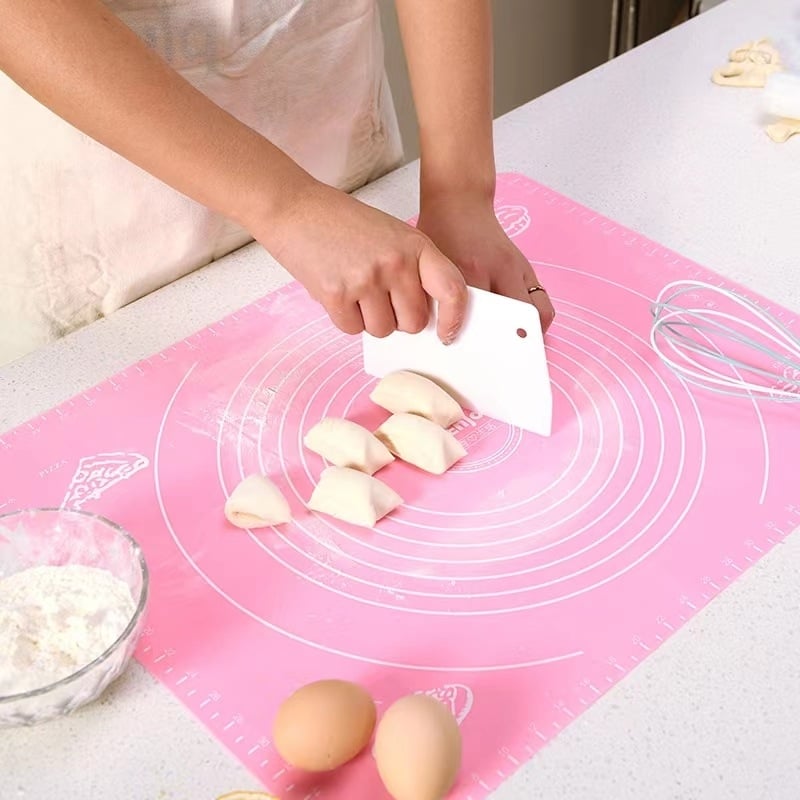 Mată de frământat din silicon cu cuțit de tăiere și riglă, suprafață antiaderentă, silicon alimentar, bucătărie de acasă