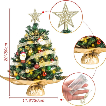 Set mini pom de Crăciun, alb-roz, 60 cm, decor de birou, PVC