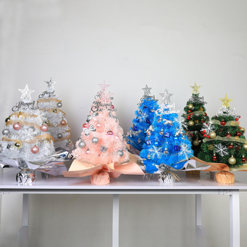 Set mini pom de Crăciun, alb-roz, 60 cm, decor de birou, PVC