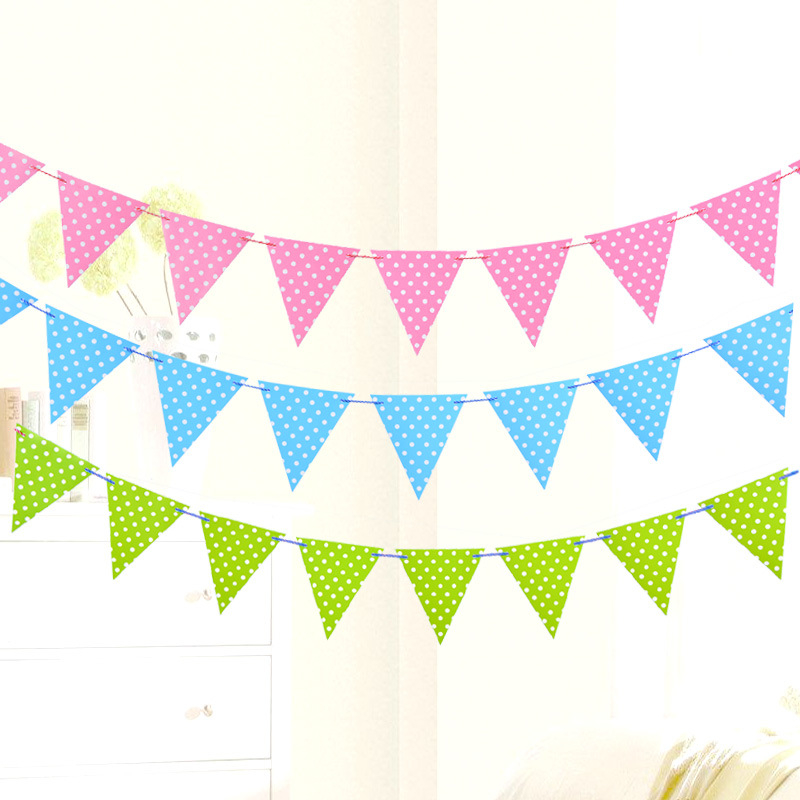 Fanioane triunghiulare din hârtie cu buline – banner pentru petrecere, decor pentru grădiniță