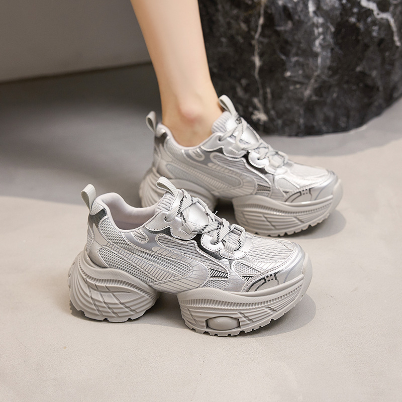 Női ezüst színű vastag talpú dad shoes – 2024-es modell, könnyű, mindennapi sportcipők