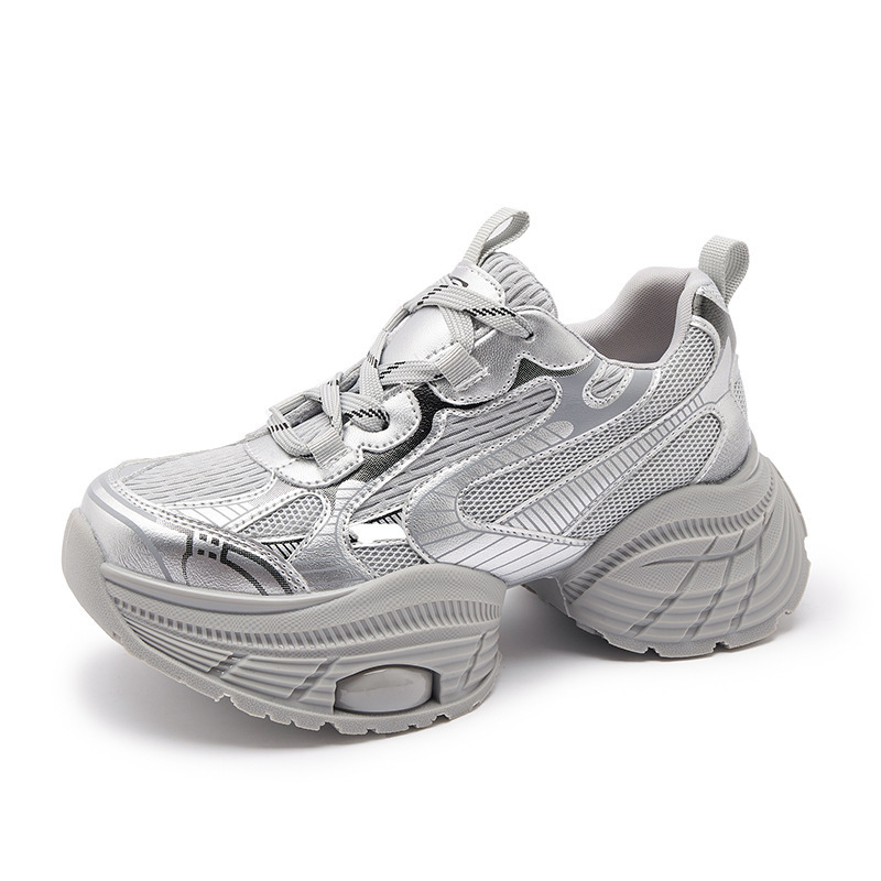 Női ezüst színű vastag talpú dad shoes – 2024-es modell, könnyű, mindennapi sportcipők