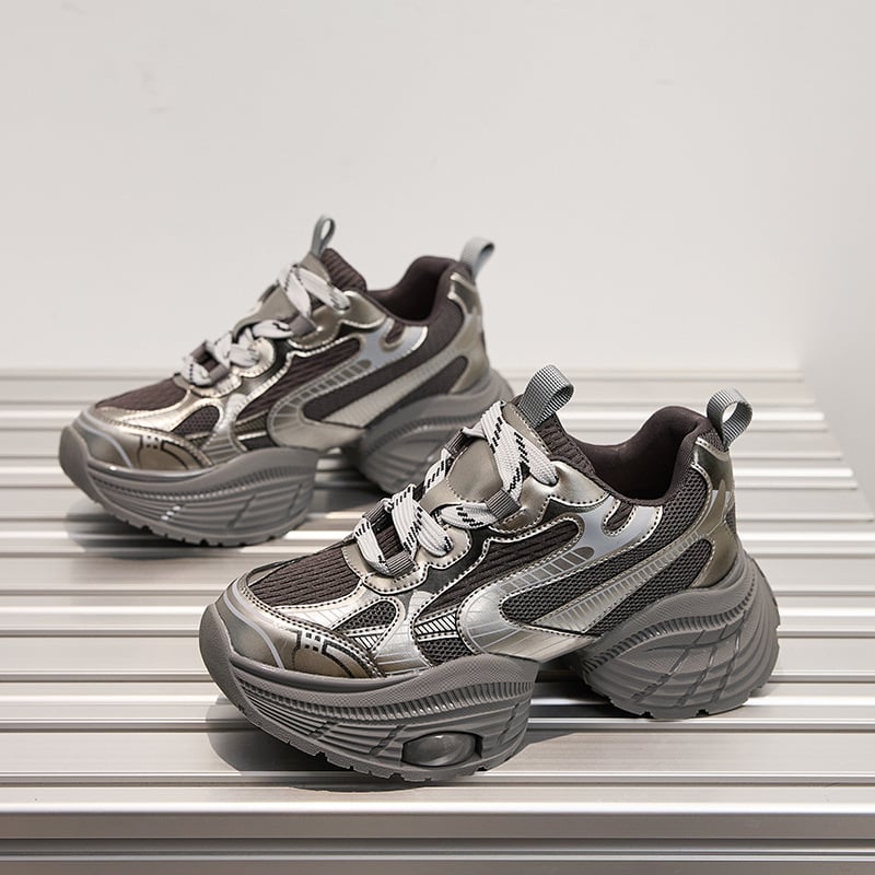 Női ezüst színű vastag talpú dad shoes – 2024-es modell, könnyű, mindennapi sportcipők