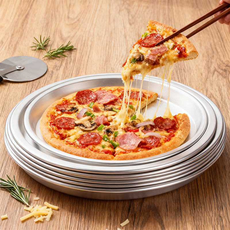Tigaie de pizza anodizată, diametru 5–10 inch, rotundă, adâncă și plată, din aliaj durabil de aluminiu