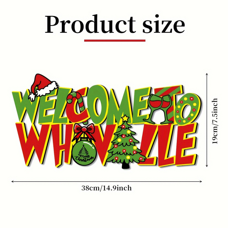 Semn de ușă din lemn cu Grinch, bine ați venit – decor de Crăciun pentru ușă, 38×19 cm