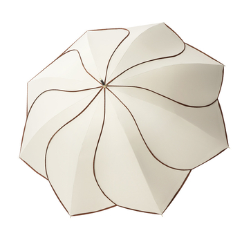 Umbrelă cu mâner din lemn curbat și design în formă de petale, cupă vinil, protecție UV UPF50+, pentru ploaie și soare, cadou promoțional