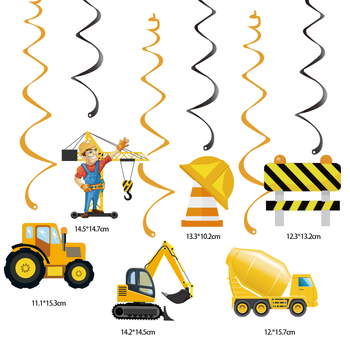 Set de stegulețe pentru petrecere cu vehicul de construcții și banner pentru masa de desert