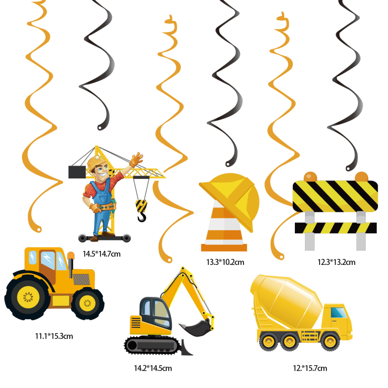 Set de stegulețe pentru petrecere cu vehicul de construcții și banner pentru masa de desert