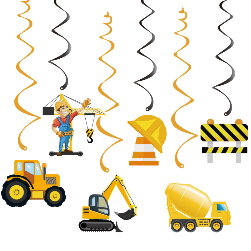 Set de stegulețe pentru petrecere cu vehicul de construcții și banner pentru masa de desert