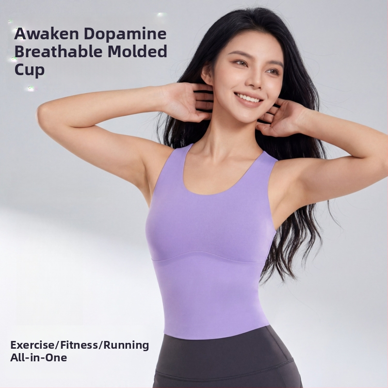 Integrovaná podpora s gélovými bodkami, športová podprsenka-vest pre ženy, stredná–vysoká záťaž, proti otrasom a poklesu, pekný dizajn chrbta
