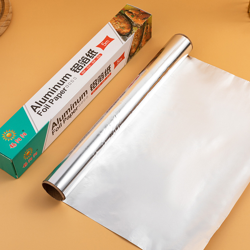 Rolă de folie de aluminiu, pentru o singură utilizare, alimentară, pentru coacere, grosime mare, rezistentă la temperaturi înalte, uz casnic, dimensiuni 5 m × 30 cm, grosime 0.01–0.02 μm