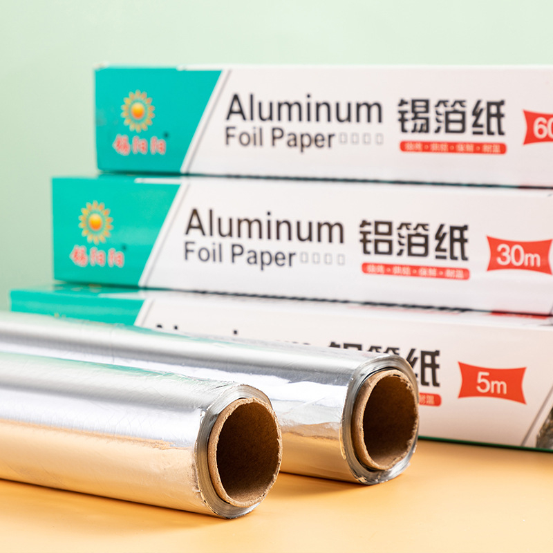 Rolă de folie de aluminiu, pentru o singură utilizare, alimentară, pentru coacere, grosime mare, rezistentă la temperaturi înalte, uz casnic, dimensiuni 5 m × 30 cm, grosime 0.01–0.02 μm