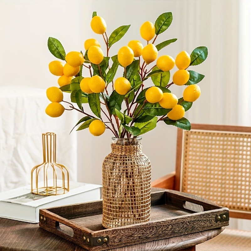 Ramură de lămâie artificială cu șase lămâi – decor cu fructe artificiale