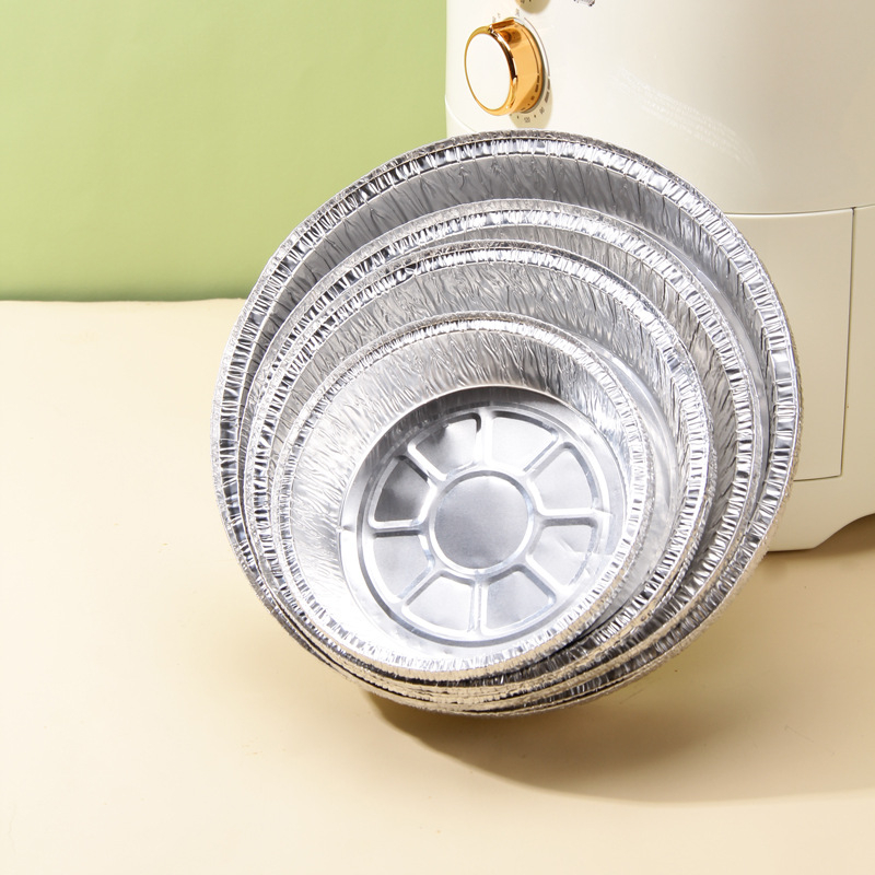 Air fryerhez való egyszer használatos kör alakú mély tepsi alumíniumfóliával és papírbéléssel, 6–9 hüvelyk, 40 mm vastagság