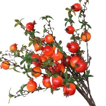 Fructe de rod artificiale, portocaliu-roșii, ciorchine cu 7 bucăți, ramură decorativă