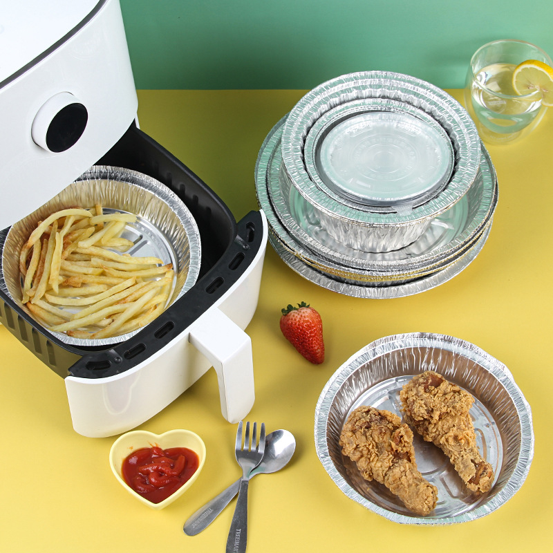 Tavă rotundă din folie de aluminiu, de unică folosință, pentru air fryer și grătar, rezistentă la temperaturi înalte