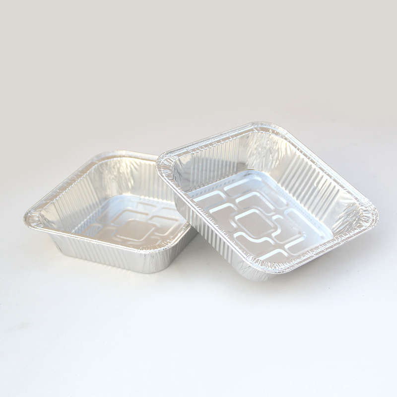 Cutie de unică folosință din folie de aluminiu, tavă pătrată din folie de aluminiu pentru take-away, grătar și coacere