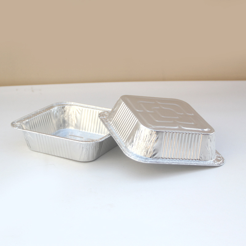 Cutie de unică folosință din folie de aluminiu, tavă pătrată din folie de aluminiu pentru take-away, grătar și coacere