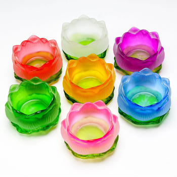 Suport din sticlă pentru lampă de unt cu bază în formă de frunză de lotus, colorat, pentru Guanyin