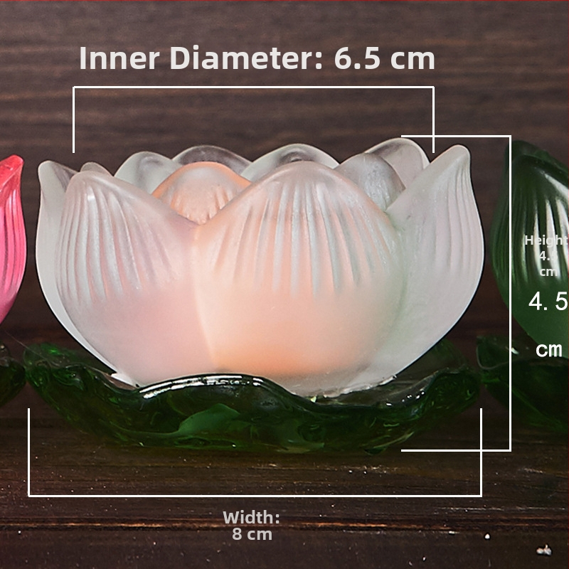 Farebná glazovaná sklenená podložka na maslovú lampu s lístkom lotosu, pre Guanyin