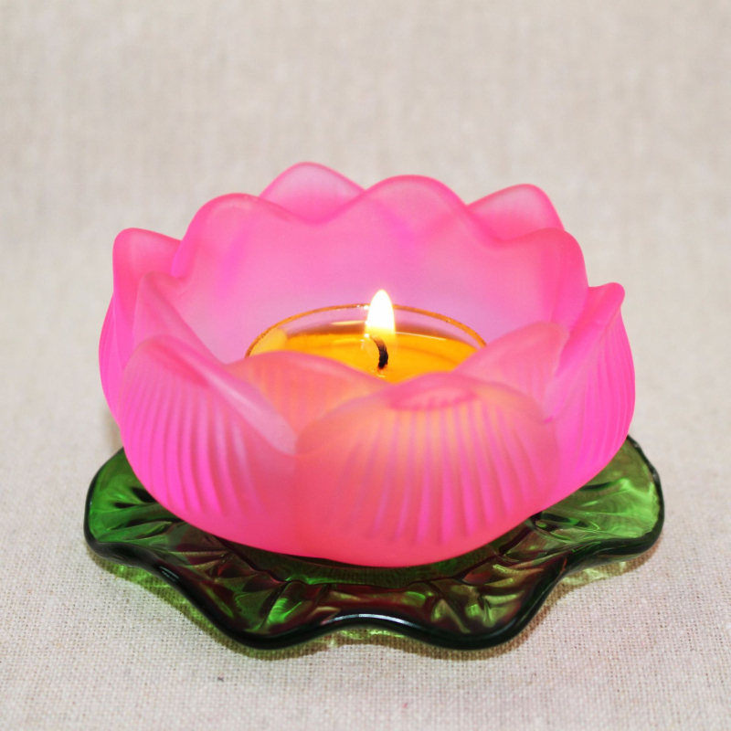 Suport din sticlă pentru lampă de unt cu bază în formă de frunză de lotus, colorat, pentru Guanyin