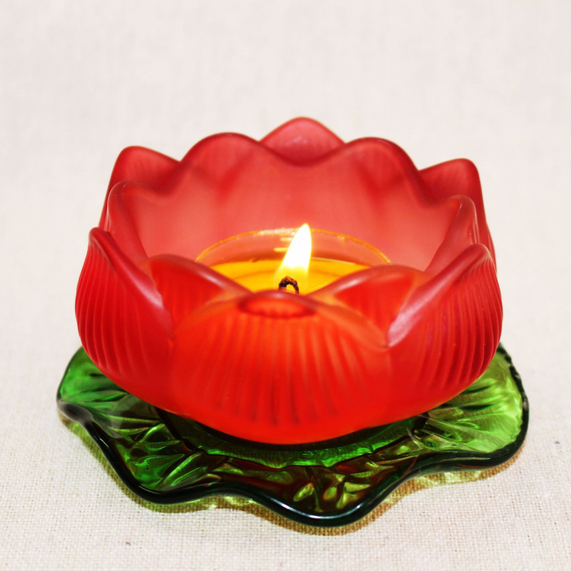 Suport din sticlă pentru lampă de unt cu bază în formă de frunză de lotus, colorat, pentru Guanyin