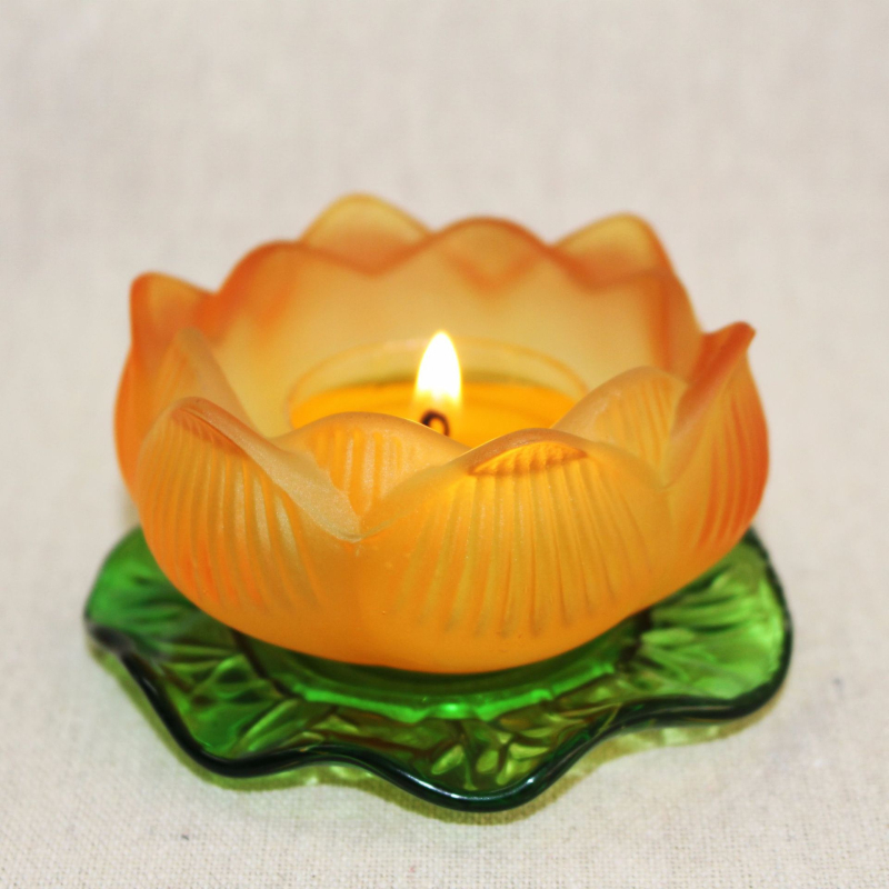 Suport din sticlă pentru lampă de unt cu bază în formă de frunză de lotus, colorat, pentru Guanyin