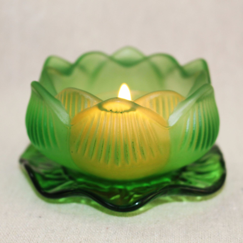 Suport din sticlă pentru lampă de unt cu bază în formă de frunză de lotus, colorat, pentru Guanyin
