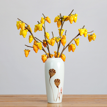 Ramuri de fructe artificiale aurii, 10 fructe, motiv cinci generații, decor de living pentru Anul Nou, ornamente cu fructe artificiale