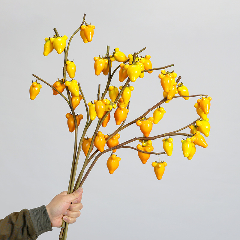 Ramuri de fructe artificiale aurii, 10 fructe, motiv cinci generații, decor de living pentru Anul Nou, ornamente cu fructe artificiale