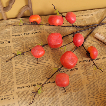 Ramură artificială cu persimmon înghețat, stil chinezesc nou, ramură cu trei capete de fructe de tip berry pentru decor acasă, decor de Anul Nou
