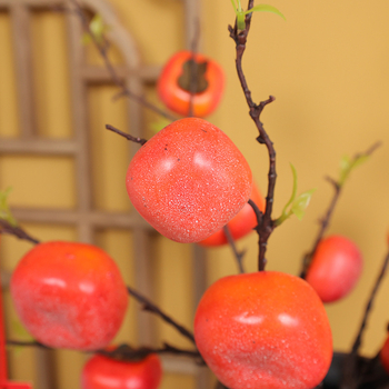 Ramură artificială cu persimmon înghețat, stil chinezesc nou, ramură cu trei capete de fructe de tip berry pentru decor acasă, decor de Anul Nou