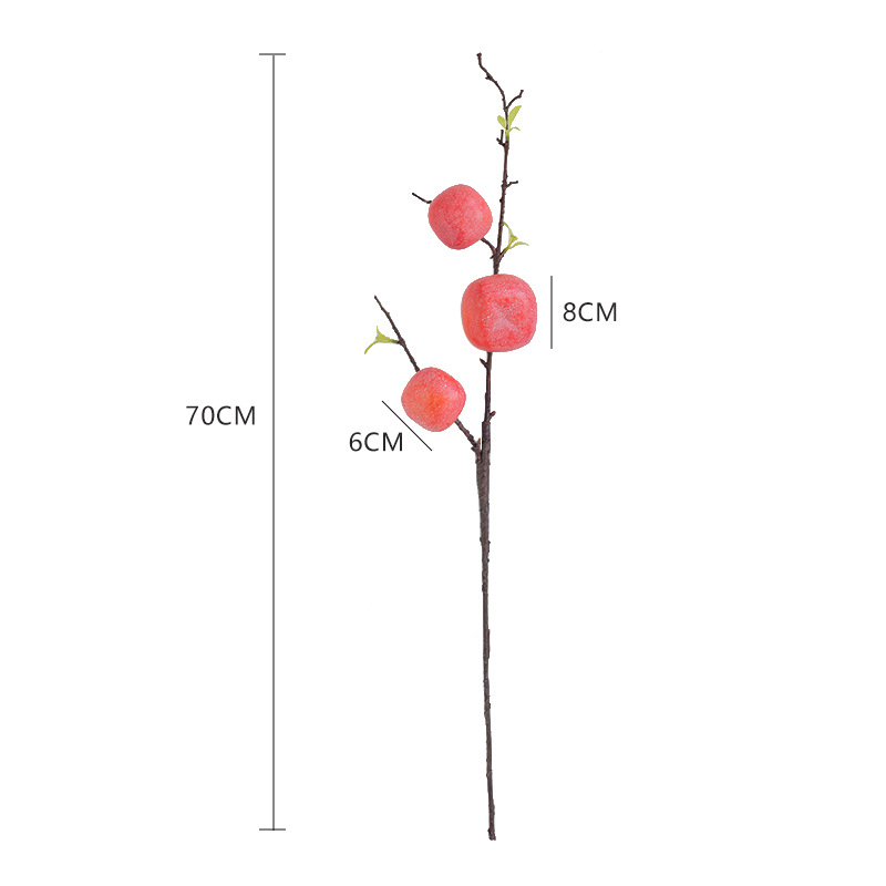 Ramură artificială cu persimmon înghețat, stil chinezesc nou, ramură cu trei capete de fructe de tip berry pentru decor acasă, decor de Anul Nou