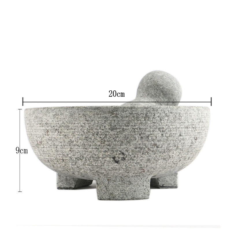 Zdrobitor de usturoi cu trei picioare, mortar din granit și bol de măcinare