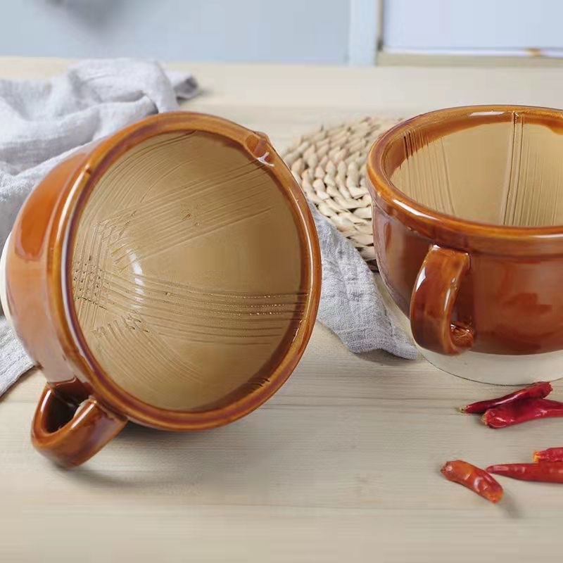 Mojar ceramic tradițional cu mâner, îngroșat, pentru uz casnic, zdrobirea ouălor conservate, pastă de ardei iute și usturoi, multifuncțional