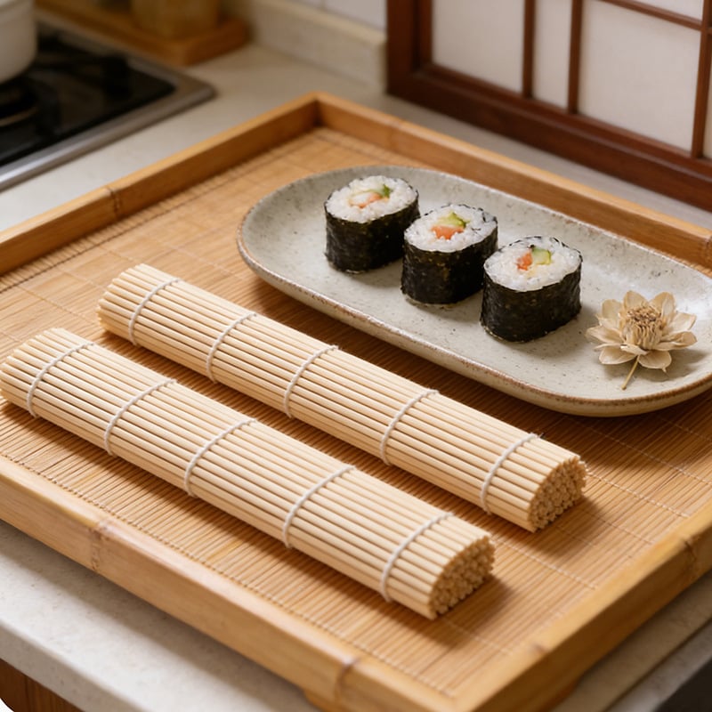 Set pentru sushi cu mat de rulare din plastic și rolă de bambus