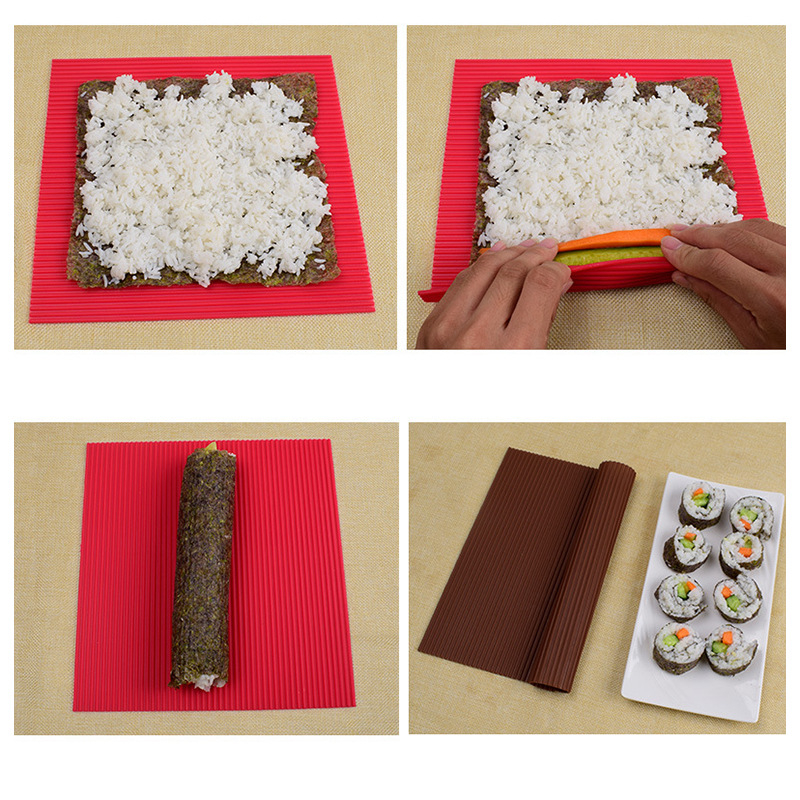 Covoraș din silicon pentru sushi – rulare cu alge și orez, instrument DIY sushi, culori: roșu, maro, negru, gri