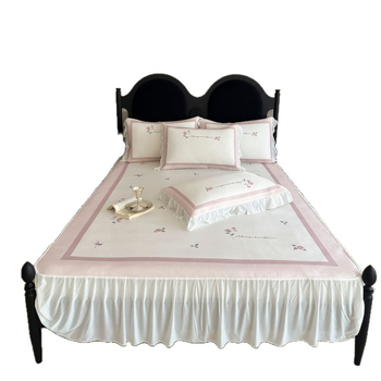 Set de pat trei piese, stil franțuzesc prințesă, material răcoros ice-silk, fustă de pat cu dantelă, clasă A matern/bebeluș
