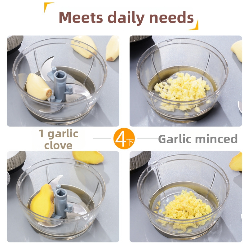 Mini tocător multifuncțional de bucătărie, presă manuală pentru usturoi și măcinător de carne, acționare manuală