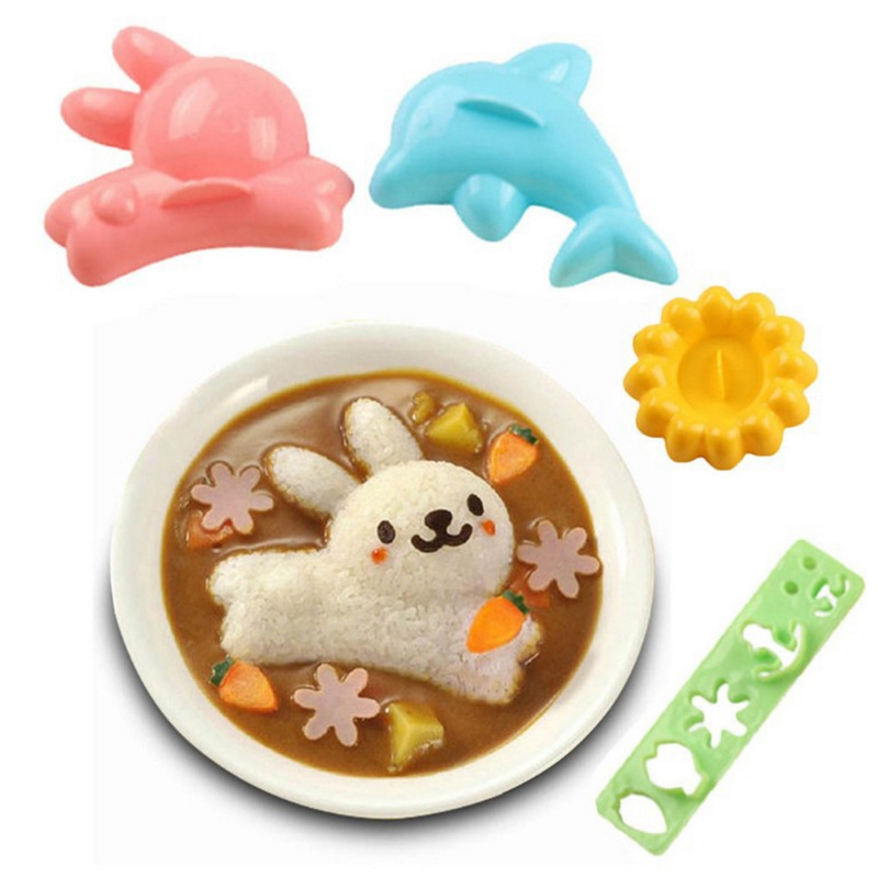 Set de 4 forme pentru orez cu iepuraș și delfin, pentru bento